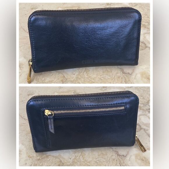 Fossil Black Leather Zippered Wallet - Picture 1 of 13